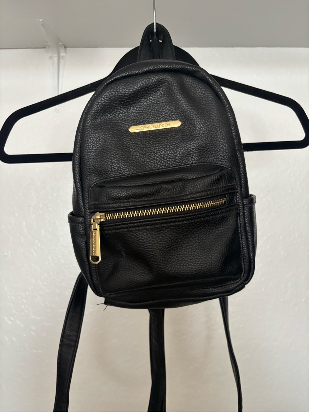 Steve Madden Black Pebbled Mini Backpack with Gold Accents